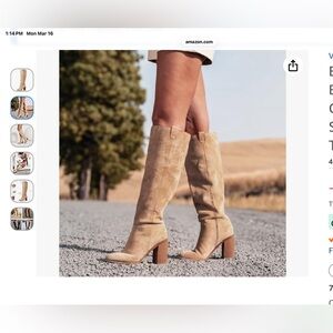 Suede Over-The-Knee Block Heel Boots in Taupe